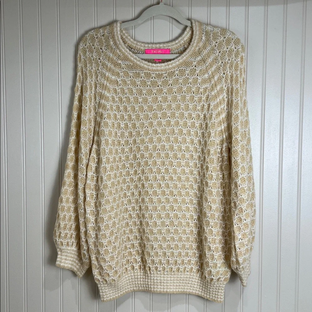 Lilly Pulitzer Women’s Corabelle Sweater Sandbar Honeycomb Size Large - Picture 2 of 9